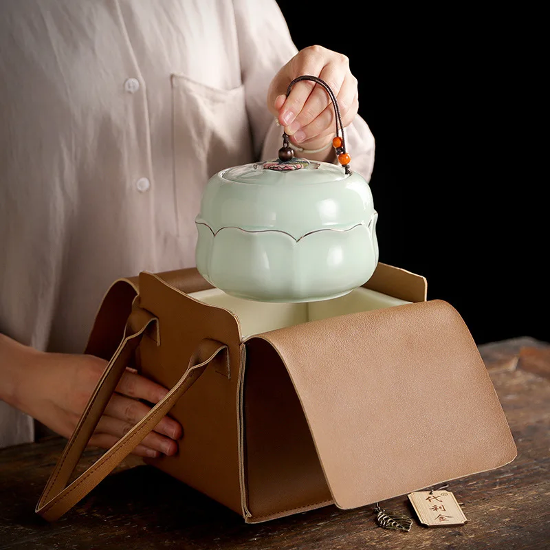 PU Leather Tea Pot Tea Cozies Handbag Empty Box For Ceramic Sealed Can Can Storage Bag Hand Held Teaware Storage Bag ZC790