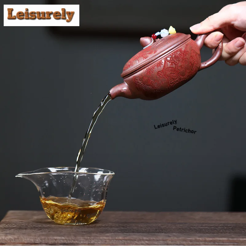 200ml Yixing Purple Clay Teapots Handmade Large Caliber Pot Raw Ore Wood-fired Porcelain Mud Kettle With Filter Zisha Tea Set