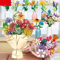 Small Particle Assembled Building Blocks Eternal Flowers Rose Lily Simulated Building Block Flower Bouquets Creative Decoration 1