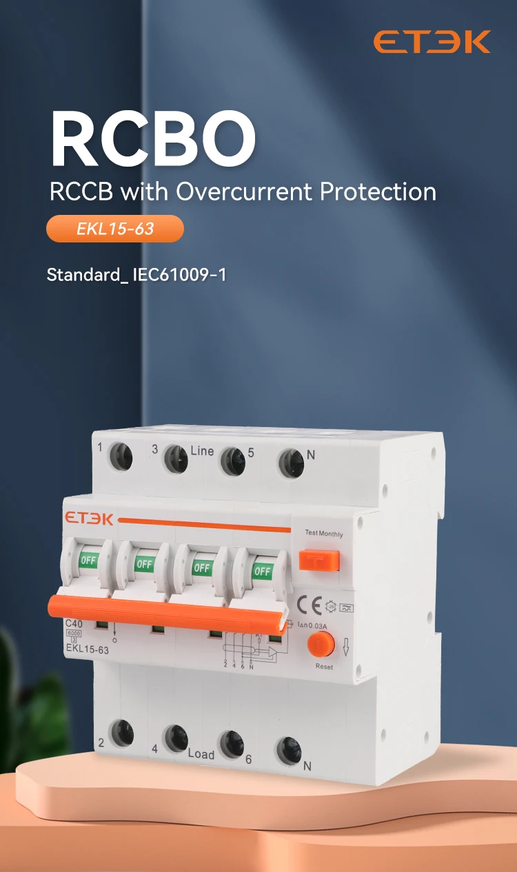 ETEC Low Voltage RCBO 4P(3P+N) 30mA A type RCD Overload Short Current Leakage Pr