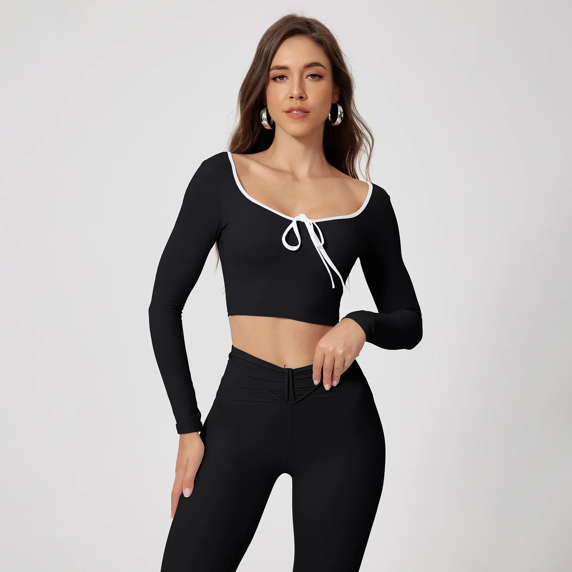 Seamless Yoga Sets Sports Fitness High Waist Hip Raise Pants Long-Sleeved Suit Running Workout Gym Leggings Set for Women 4