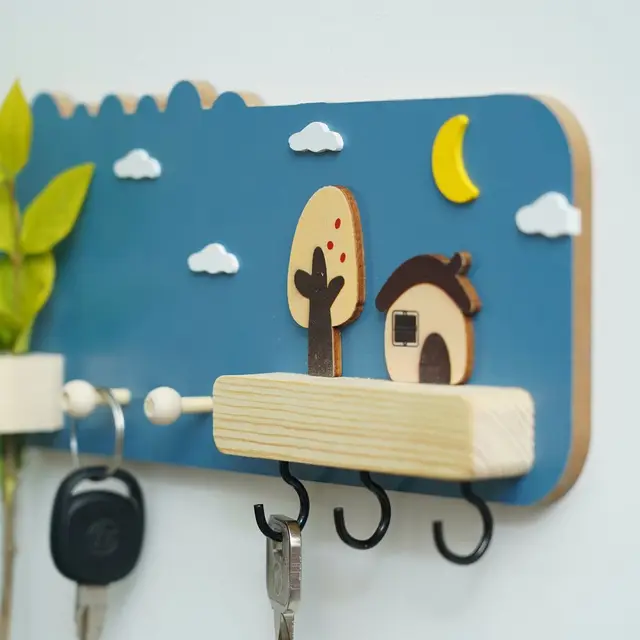 Support de rangement mural suspendu de Style quatre saisons, support de rangement mural en bois avec 6 crochets, organisateur de rangement Simple, décoration de la maison 6
