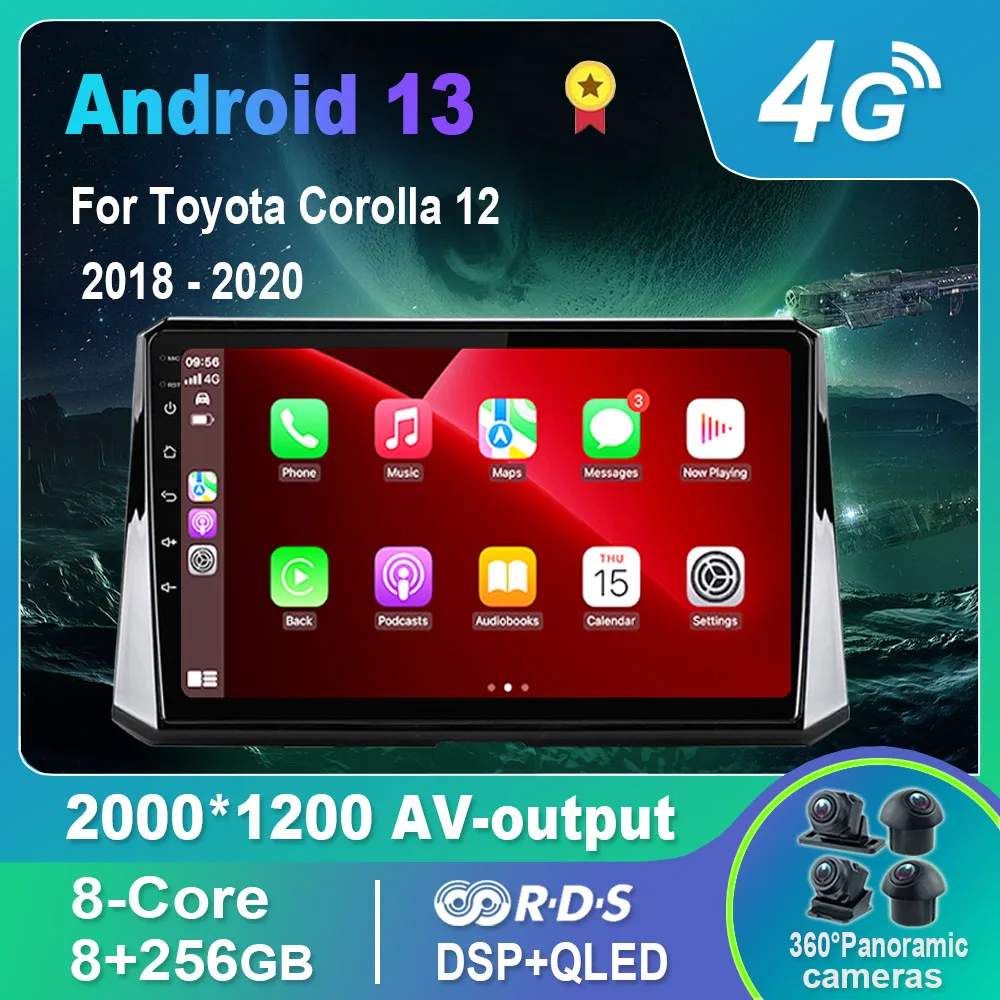 

Автомобильный радиоприемник/Мультимедийный видеоплеер Android 13,0 для Toyota Corolla 12 2018-2020 GPS QLED Carplay DSP 4G WiFi Bluetooth