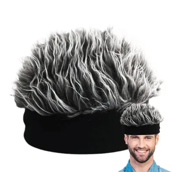 Mens Synthetic Short Hair Caps Wig Hats Hip Hop Skull Beanie Hat Toupee Spiked Fake Hair Hat Wigs Short Melon Headband Headwear