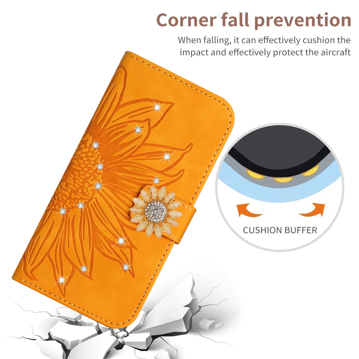 Sunflower Leather Wallet Flip Cover with 3D Glitter Design