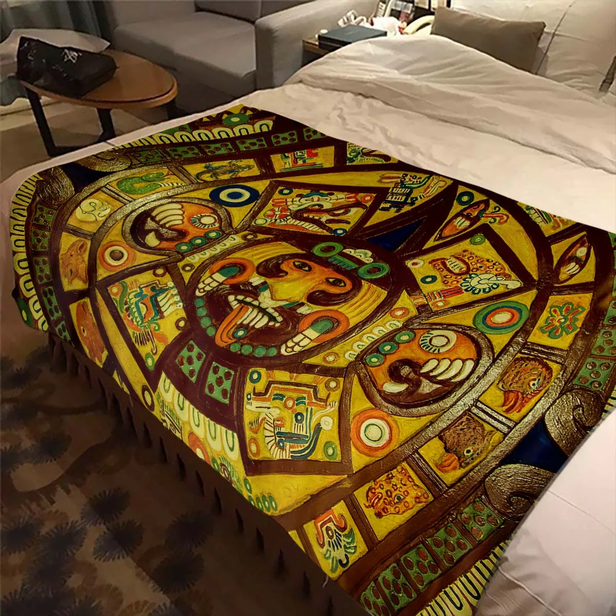 

Mayan Totem Printed Flannel Blanket Ancient Culture Soft Throw Blanket Hiking Picnic Bed Sofa Couch Fashion Bedspread Home Gifts