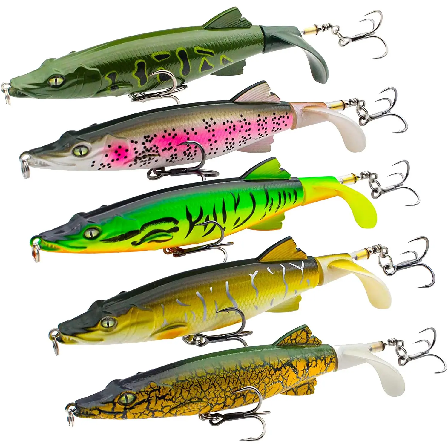

with Hooks,Artificial Hard Swimbaits Wobbler Rotating Tail Fishing Tackle 3D Eyes
