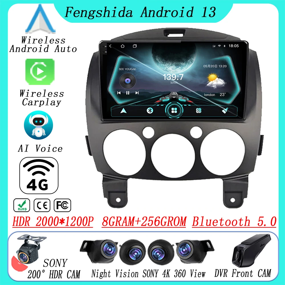 

Android 13 For MAZDA 2 Mazda2 2007- 2014 Car Radio Carplay Auto Multimedia Player GPS Head Unit Car Stereo Navigation 5G WIFI BT