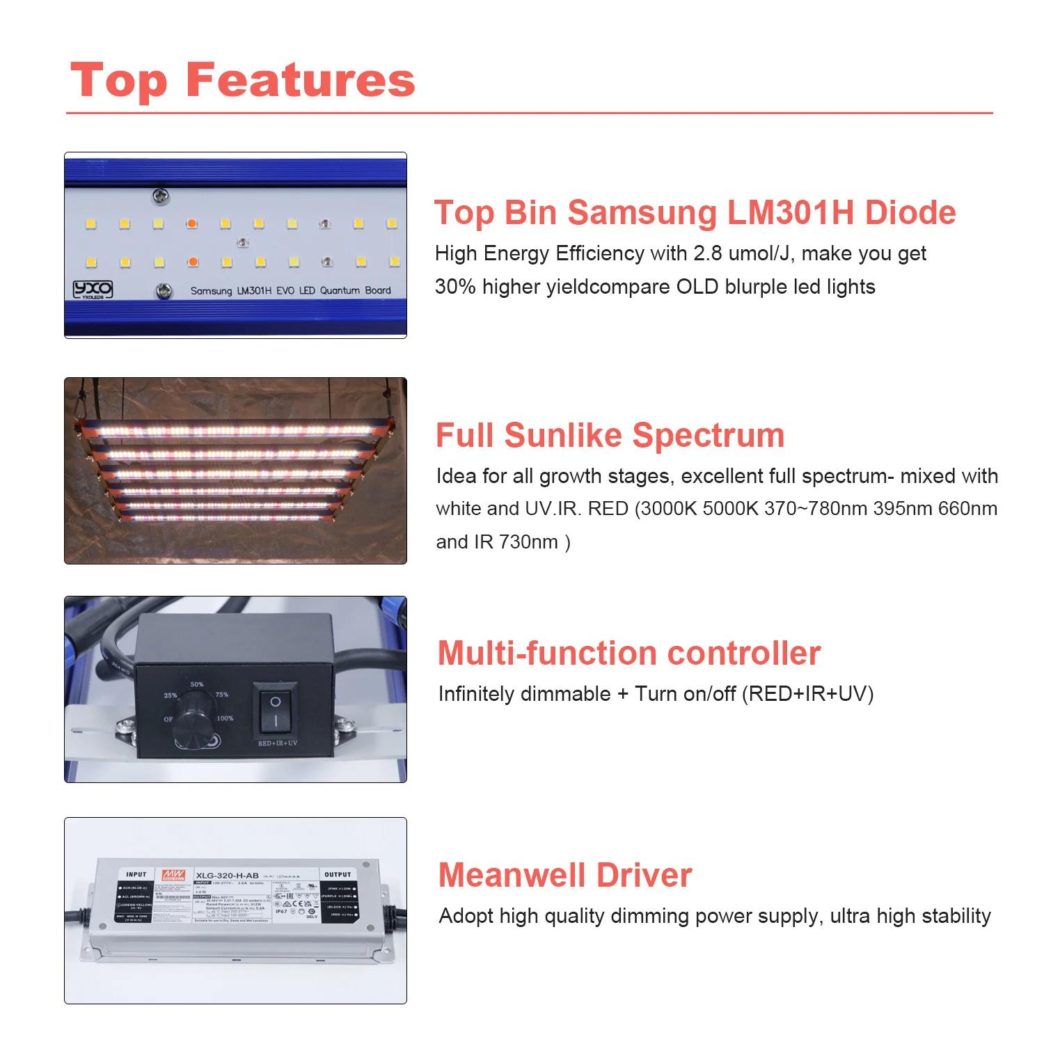 LED Grow light Bar UV IR 240W 320W LM301H EVO V5 For Plants Grow Tent Greenhouse Veg Bloom grow light