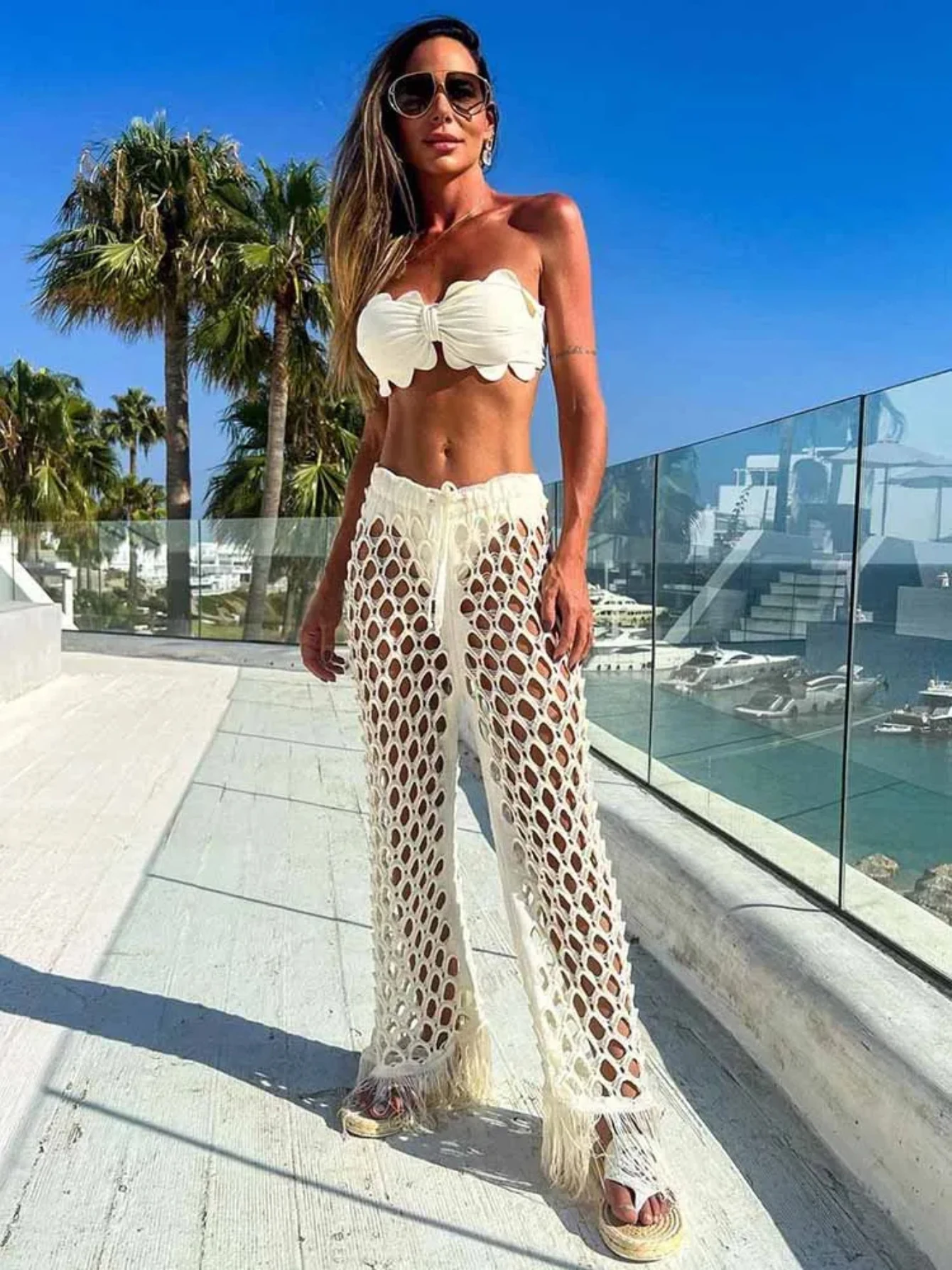 Sporlike 2024 New In Women Swimsuit Sexy Bikinis Three Piece Sets Chic Hollowed Out Pants Fashion Women Swimwear Knitwear Bottom