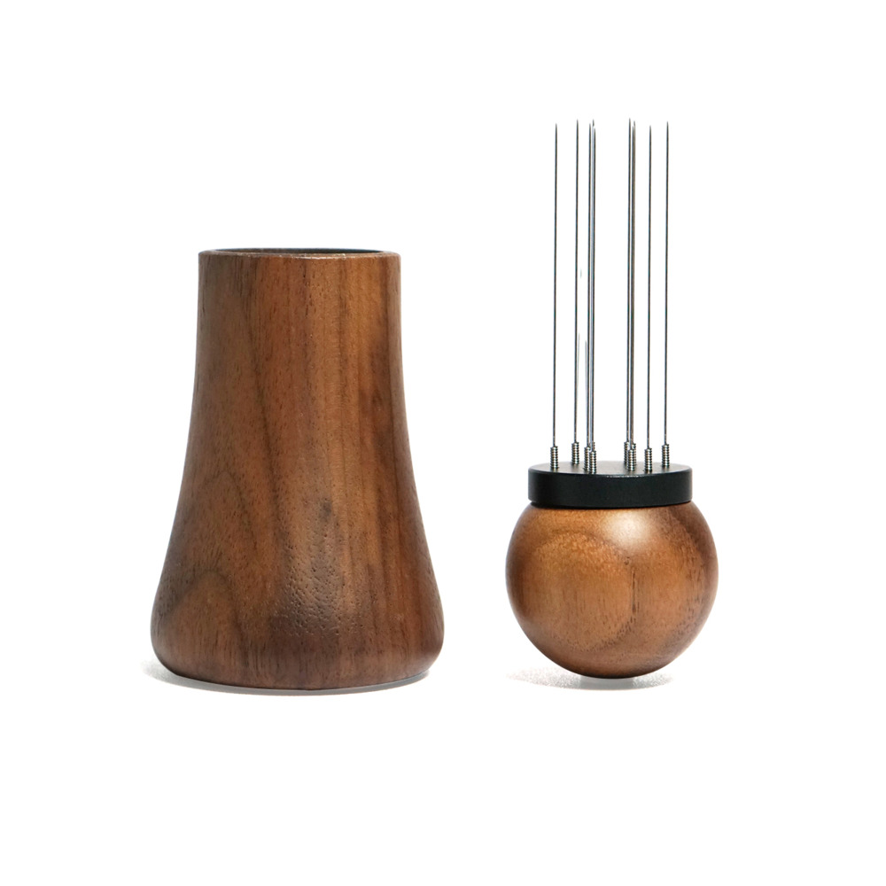 Espresso Coffee Stirrer Needles 0.4mm Espresso Distribution Tools Natural Wood Handle And Stand