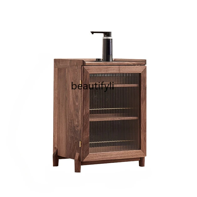 

North America Black Walnut Tea Cabinet Nordic Solid Wood Storage Cabinet Modern Minimalist Tea Side Cabinet