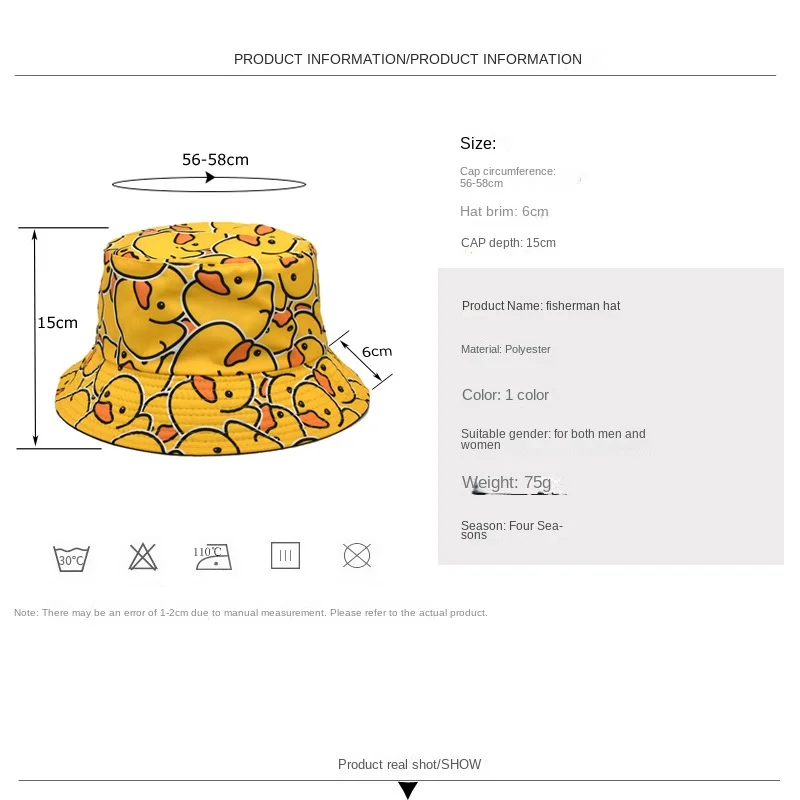 Sun Hats Sun Hat Fisherman Hat Bucket Hats Summer Sun Hat Bucket Hats for Men Women Cotton Bob Panama Girls Beach Travel Outdoor Reversible Yellow Duck