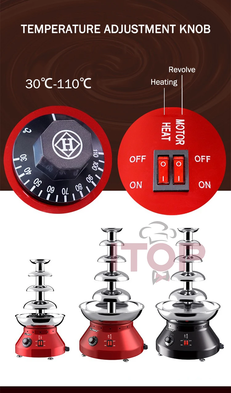 ITOP CF-4/5 Tiers Chocolate Fountain Stainless Steel Chocolate Waterfall Machine Melting Warming Function Commercial 110V 220V