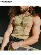 

Fashion Sexy New Men Sleeveless Waistcoat Breathable Mesh See Through Vests Casual Party Nightclub Tank Tops S-5XL INCERUN 2022