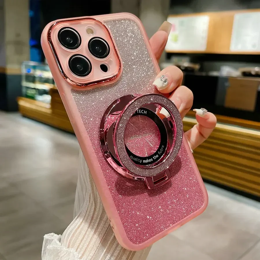 Glitter TPU Ring Holder Case with Lens Protector - Soft Silicone Cover