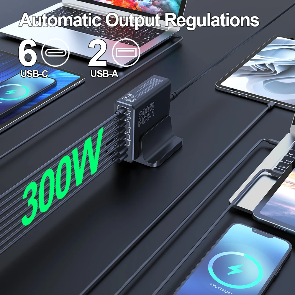 Ubigbuy 300W USB C Fast Charger Multi Port GaN 140W PD 3.1 Charging Station PPS 100W 45W for MacBook Pro M2 iPhone 15 14 Galaxy