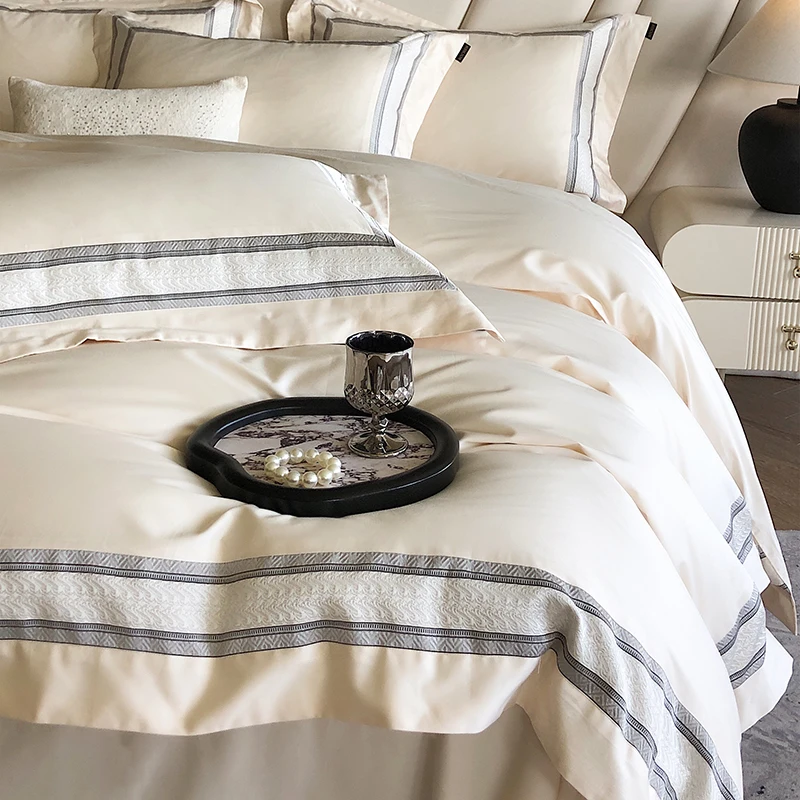 GRADIENT 100% Egyptian Cotton Luxury Embroidery Hotel Style Soft Bedding Set Duvet Cover Bed Sheet Fitted Sheet Pillowcases 4Pcs 3