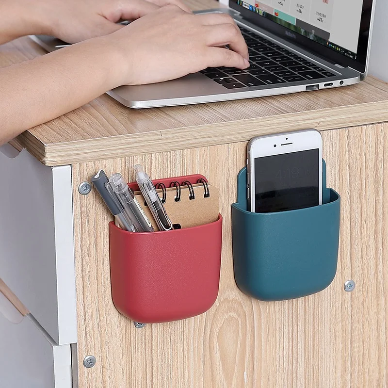 Wall Mounted Storage Box Household Living Room Conditioner Remote Control Bedside Phone Storage Holder Organizer Box Shelf 4