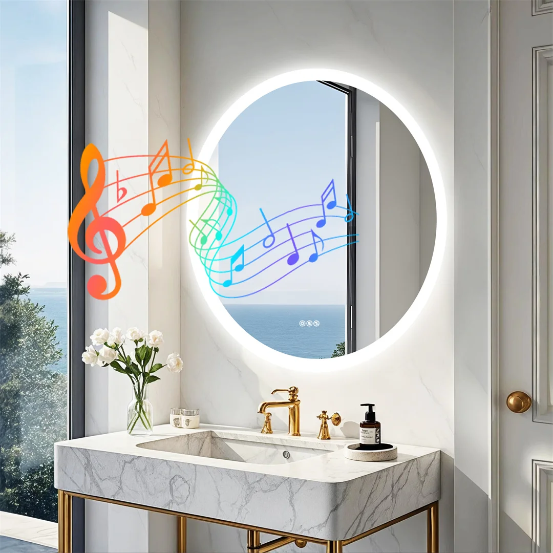 14370-baf15d.jpg LUVODI 32 Inch round Bathroom Mirror with Bluetooth Wall Illuminated LED Vanity Anti-Fog Lighted Mirror for Bathrooms - Image 1