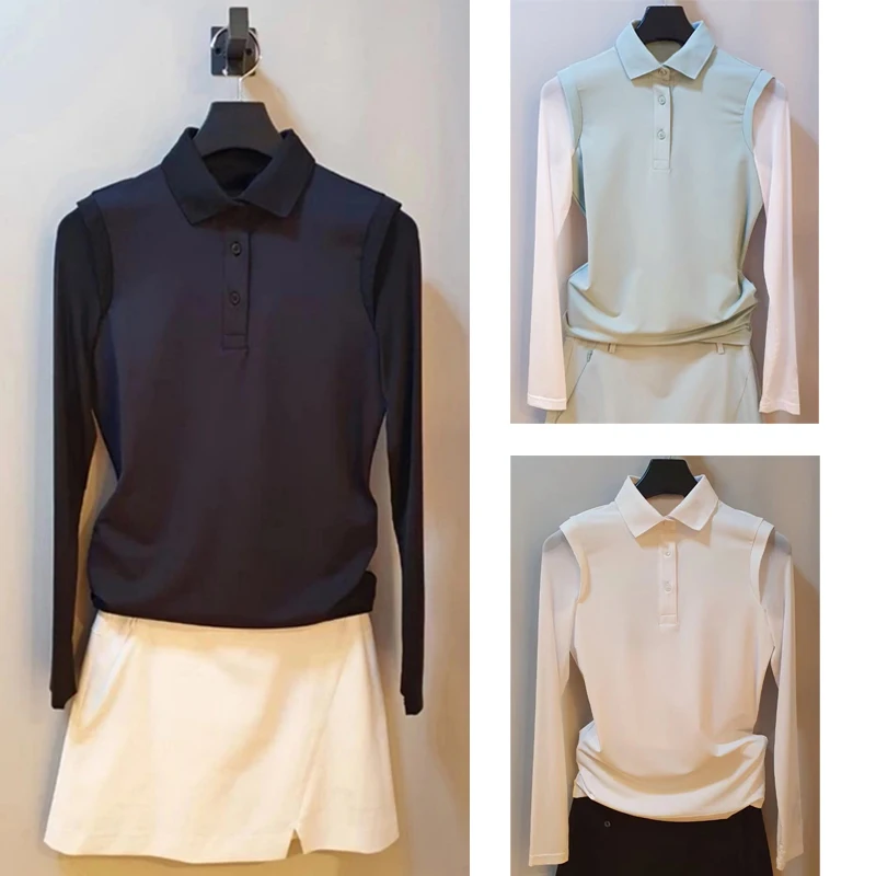 Women Golf Polo Shirt Summer Breathable UV Resistant Ice Silk Sleeve Top Outdoor Leisure Sports