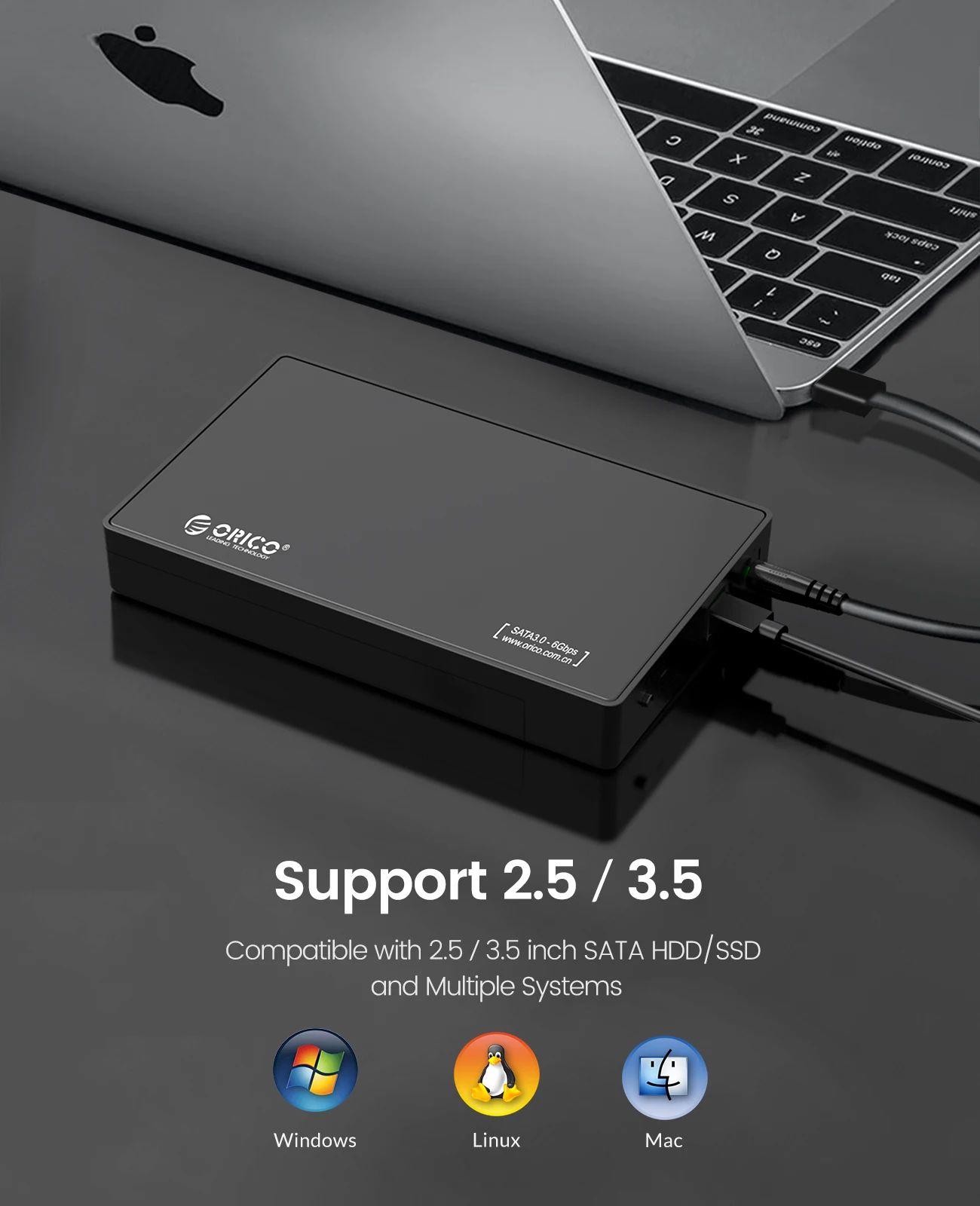 ORICO 3.5'' HDD Case Type C SATA to USB3.0 External Hard Drive Enclosure for 2.5/3.5inch SSD Disk HDD Box Case Support UASP