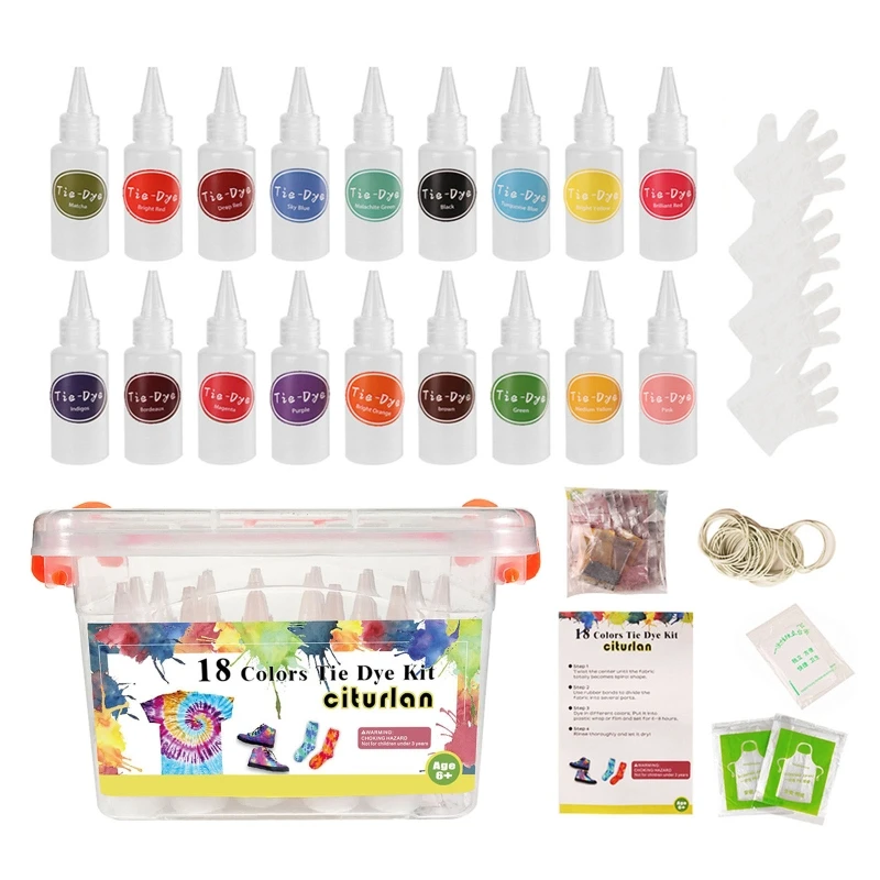 K3NA Children DIY Tie-dye Pigments Set 18 Color Cold Water Dye Colorant School Student Material Package for Art Crafts tie dye pigments set