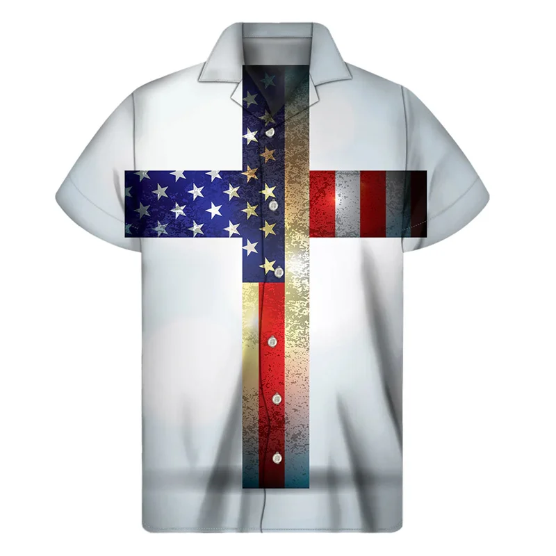 

Гавайская рубашка с 3D принтом христианского креста, мужская летняя рубашка на пуговицах с изображением Иисуса и лацканами, Модные свободные топы с короткими рукавами, блузка