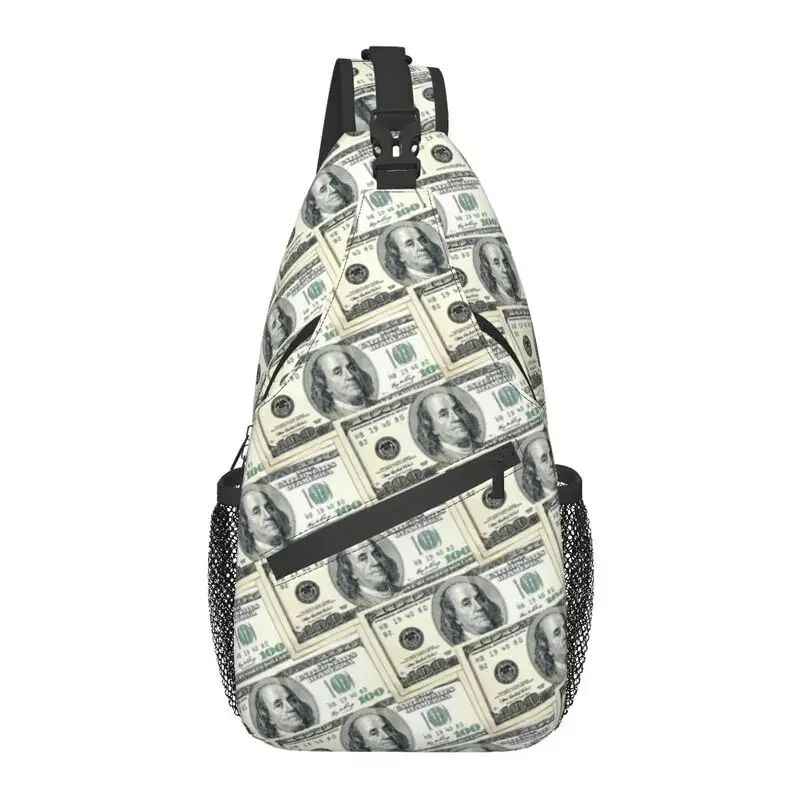 

100 Dollar US Money Art Sling Chest Crossbody Bag Men Casual Banknotes Cash Stacks Shoulder Backpack for Travel Cycling