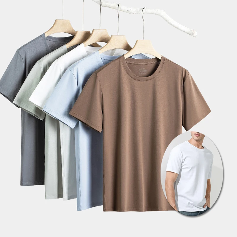 

Pima Мерсеризованный товар, короткий рукав, Безразмерные топы с круглым вырезом, футболки, базовая белая простая футболка, бренд для фитнеса