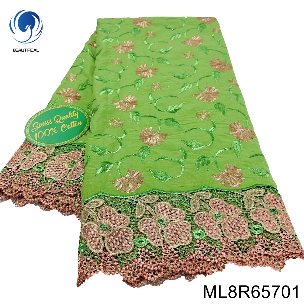 

Hot Sale Soft 100% Cottin Embroidered Flowers Nigerian Swiss Voile Lace Fabric for Party Dress ML8R657