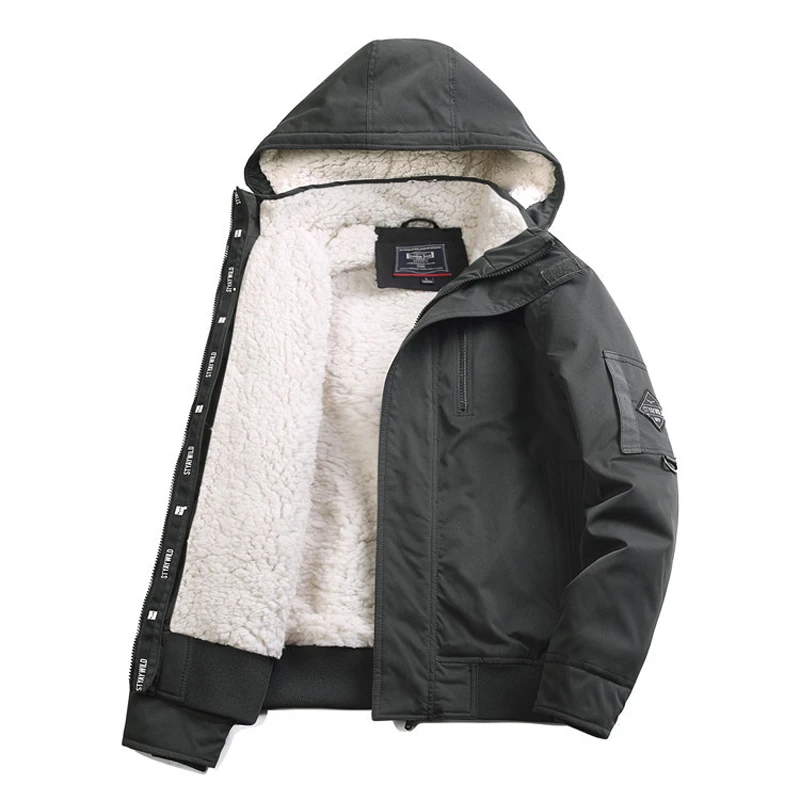 

2023 Winter Warm Men's Bomber Jacket Fleece Male Outwear Fleece Warm Hooded Coats Fashion Retro Military Jackets Brand Clothing
