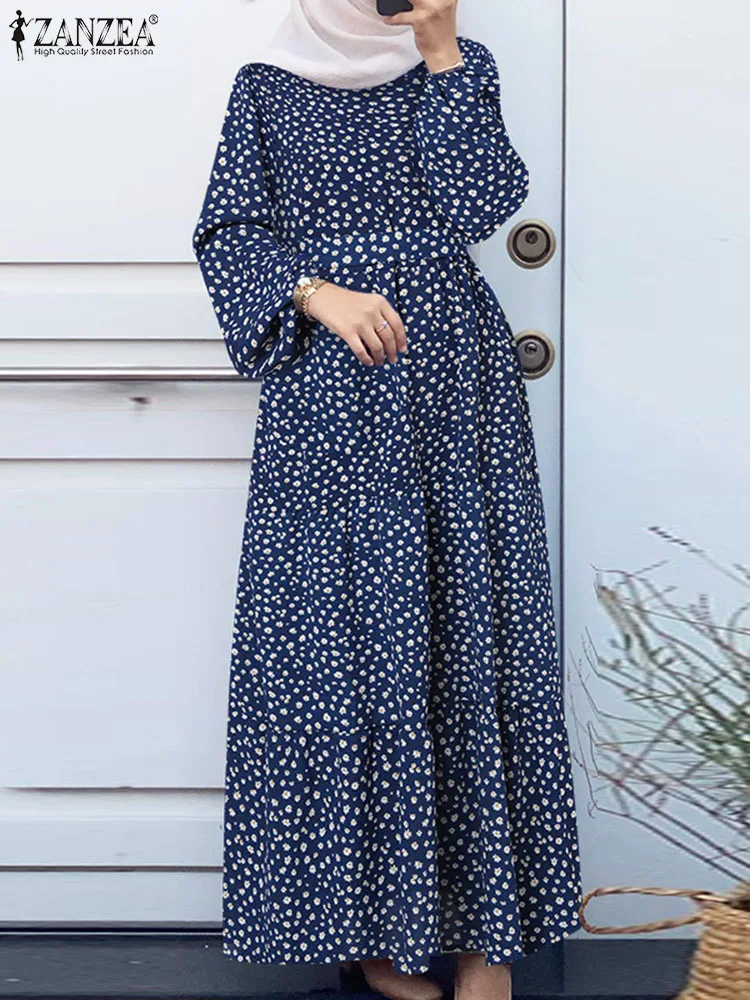 

Модное женское мусульманское платье ZANZEA Eid Mubarek, богемные платья с цветочным принтом, платья Рамадан с пышными рукавами, повседневные сарафаны Дубая