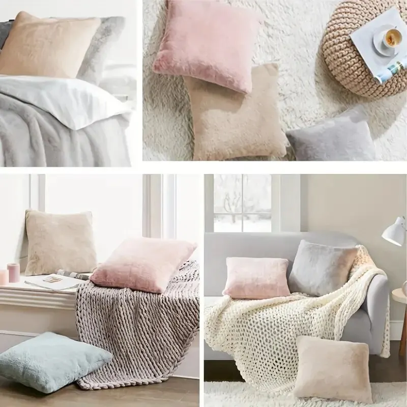 Ultra Soft Throw Pillows Case Faux Rabbit Fur Luxury Warm Plush Decorative Pillow Cushion Cover For Sofa Bedroom Living Room pillow case