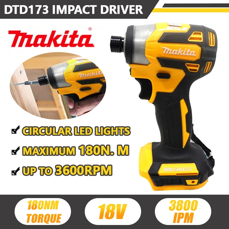 

DTD173 Makita Cordless Impact Driver 18V LXT BL Brushless Motor Electric Drill Wood/Bolt/T-Mode 180 N·M Rechargeable Power Tools