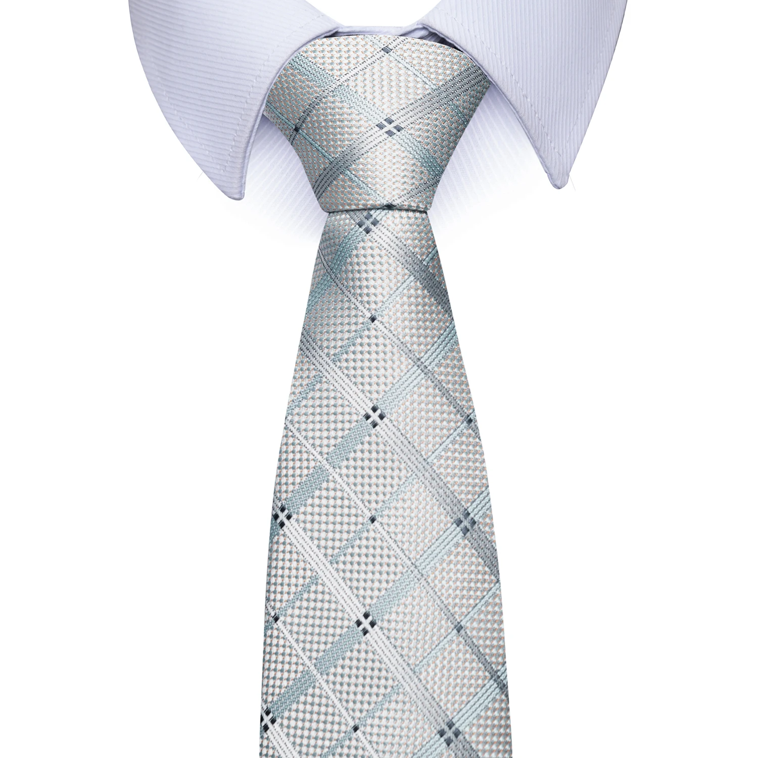 Brand Classic Grey Plaid 8 cm Silk Tie For Men Suit Accessories Wedding Gravatas Fit Workplace Birthday Gift Neck Tie