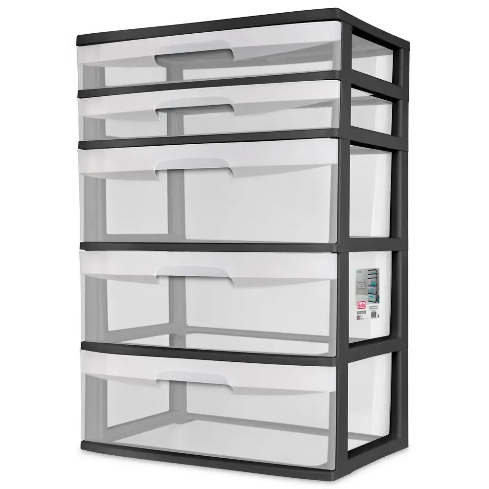 Plastic 5-Drawer Wide Tower Organizer Storage Unit Bedroom Kitchen Bathroom Craft Room Nursery Dorm Black Effortlessly Identify 6