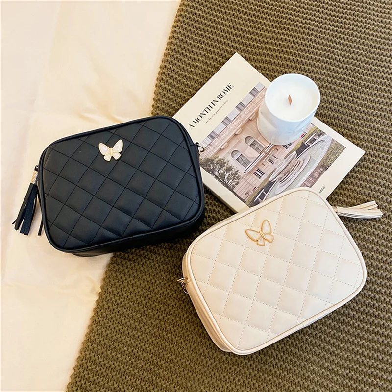 

Women Small PU Leather Lingge Embroidery Crossbody Bag Causal Chain Shoulder Bag