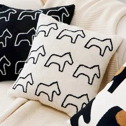 Nordic Embroidered Plush Animal Decorative Pillow Cover - 45X45CM Without Core (Black Cute Horse)