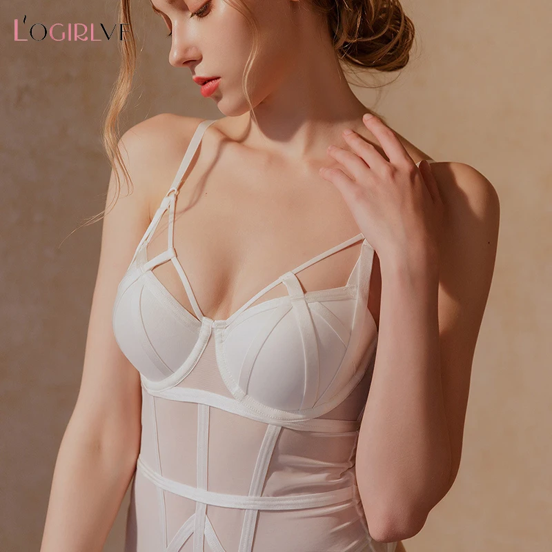 Logirlve Women Jumpsuit Sexy Brassiere Bandage Push Up Bra Straps Bodysuits Lace Underwear Elasticity Breathable Fabric Lingerie