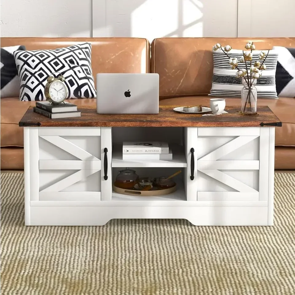 A Coffee Table 3-Piece Set, Including 2 End Tables and Large-Capacity Coffee Table, Living Room and Bedroom Retro Dining Tabl