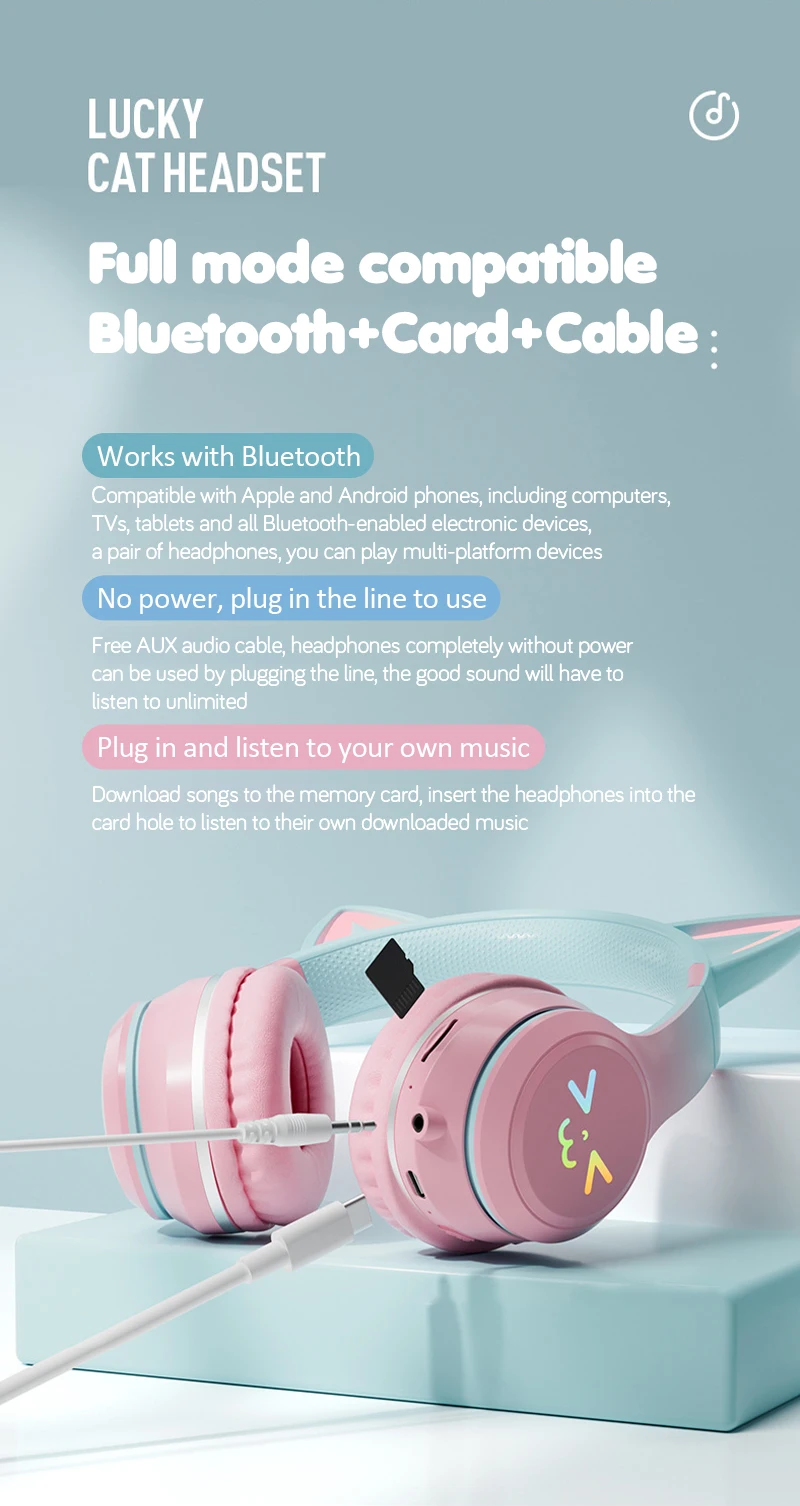 Cuffie Bluetooth Cuffie wireless a colori sfumati con microfono Gioco HIFI pieghevole Supporta la cancellazione del rumore della scheda TF_voghion.com