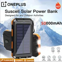 ONEPLUS 50000mAh Solar Power Bank Portable Charging Poverbank External Battery Charger Strong Light LDE Light for iphone Samsung