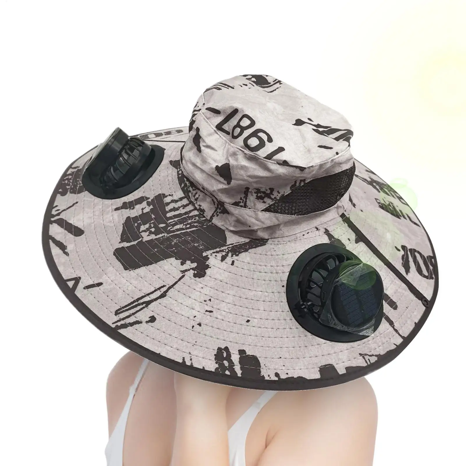 Outdoor Sun Hat With Solar Fans Sun Bucket Fishing Hats With 2 Solar Fan Support USB Charging Sunhat With Adjustable Headband