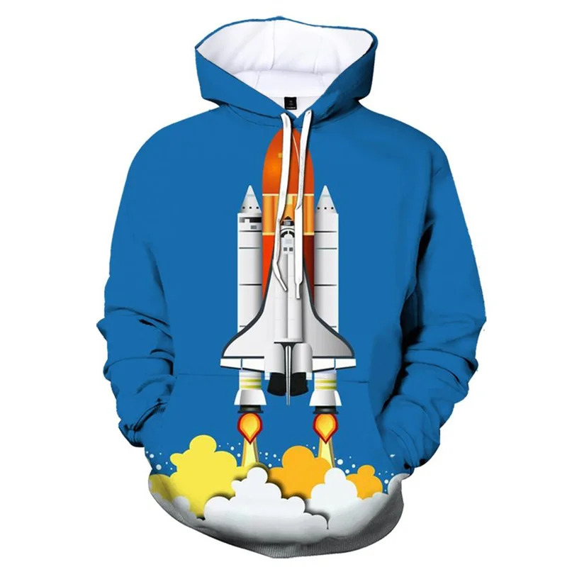 Sudadera con capucha con estampado 3D de transbordador espacial para hombre y mujer, sudadera con gráficos de cohetes, jersey de manga larga, sudaderas con capucha para primavera y otoño para niños