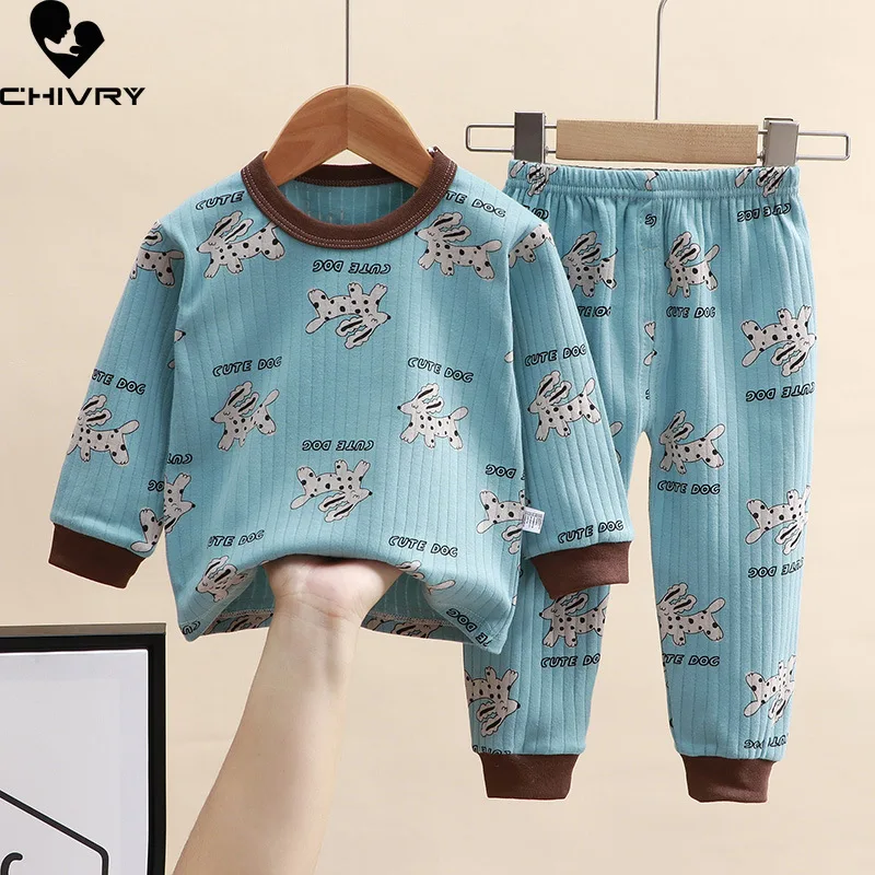 New 2023 Kids Autumn Pajamas Sets Toddler Boys Girls Cartoon Print Long Sleeve O-Neck T-shirt with Pants Newborn Baby Sleepwear