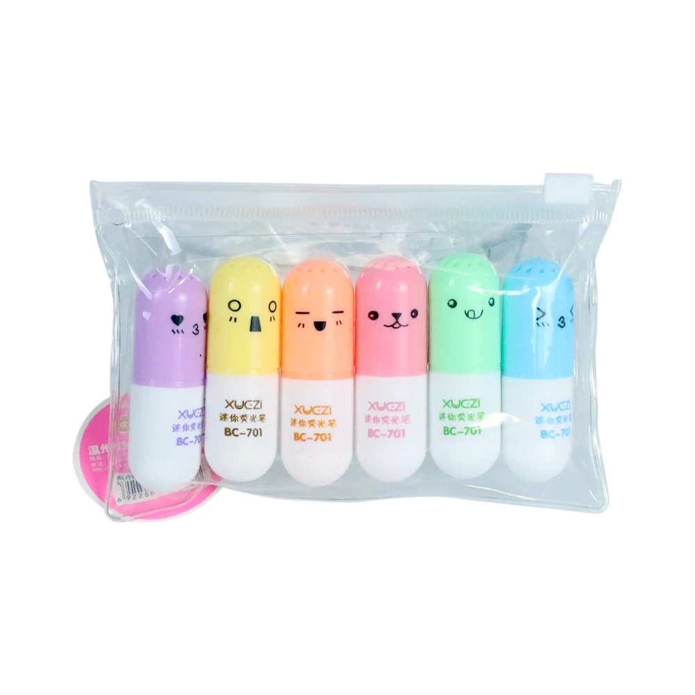 6 Pcs/lot Capsules Highlighter Vitamin Pill Highlight Marker Color Pens Kids Children Stationery Office School Supplies