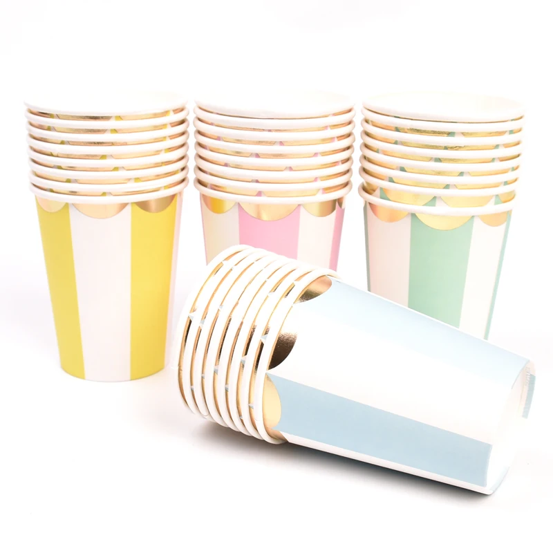 8pcs Pastel Paper Cups Plates Macaron Rainbow Tableware Disposable Cup