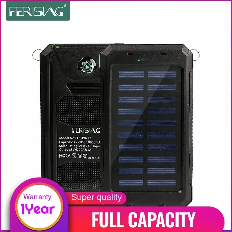 (Capacità 100%) Banca Di Energia Solare Impermeabile 10000Mah Caricabatteria Esterno A Doppio Polimero Usb Lampada Da Esterno Powerbank