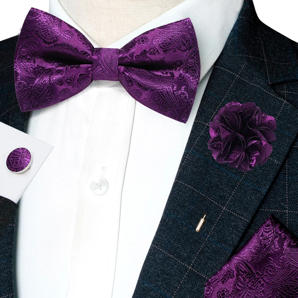 Champagne Silk Jacquard Paisley Bow Tie Set - Pre-tied Bowtie Brooch Hanky  Cufflinks for Weddings  Business